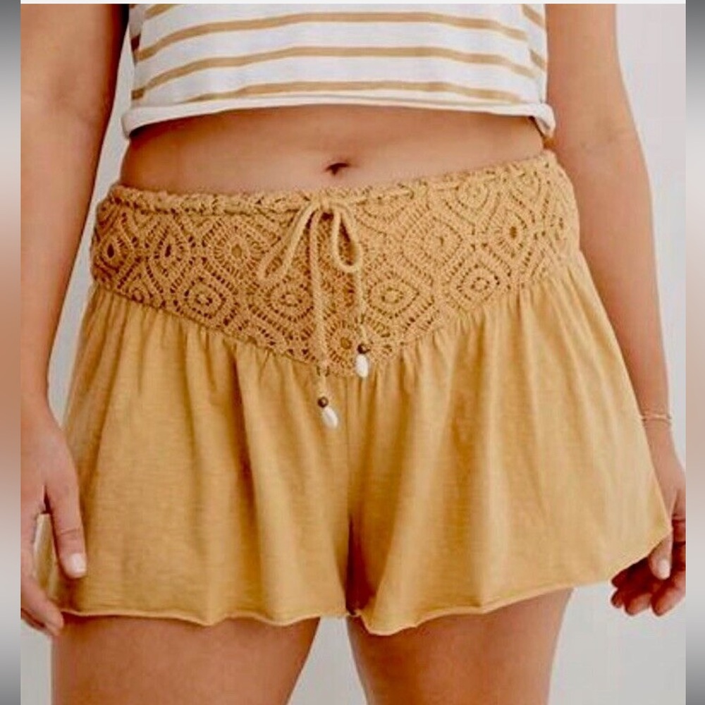 AERIE Crochet-Waist Mustard Women’s Lounge Skort